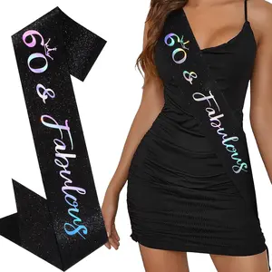 60th Birthday Decorations for Women 60th Birthday Sash 60 & Fabulous 60th Birthday Gifts for Women- Black