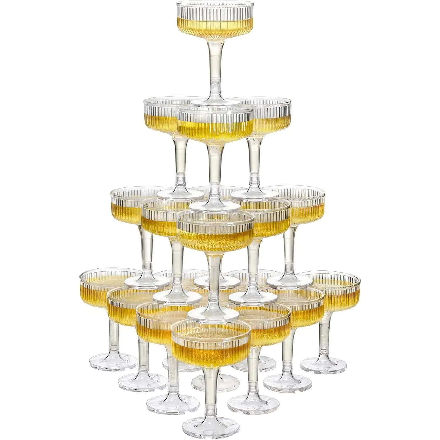 20 Pcs 7oz Plastic Champagne Glasses Unbreakable Plastic Martini Glasses Flutes Reusable Clear Acrylic Coupe Drinkware For Wedding Birthday Party (20, Clear)