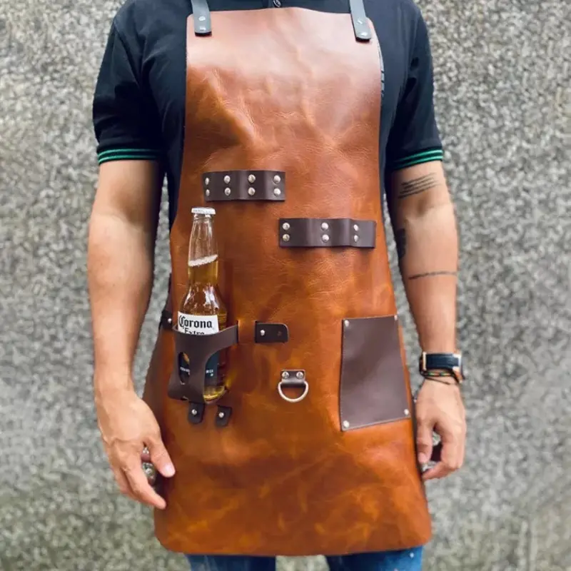 Outdoor barbecue apron PU leather picnic BBQ wine bottle sleeve multi-functional oil-proof work apron