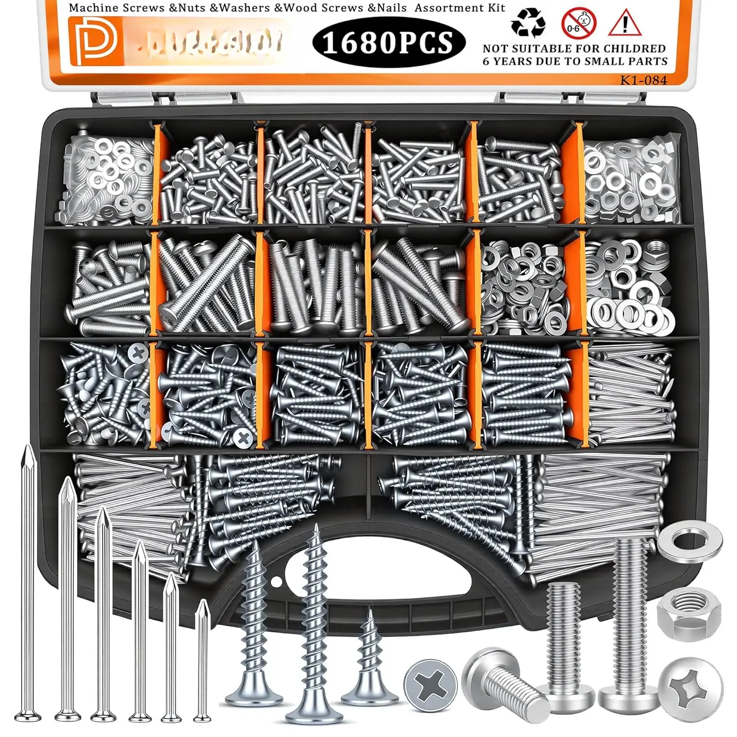 1680 count Nails and Screws  Kit & Screw  and Nuts, M3/M4/M5/M6 Machine Screws, Small Nails for Picture , #6#8 Drywall Screw Set for DIY Repair Project Length 1/2" to 2"
