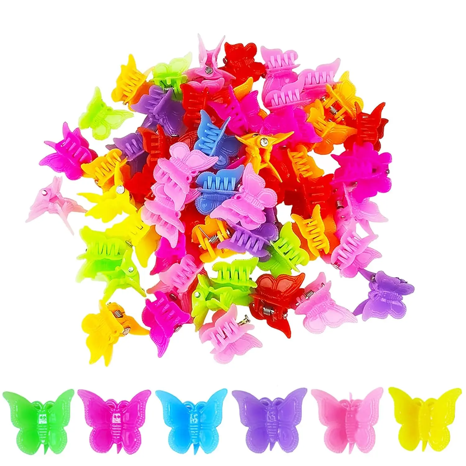 Butterfly Hair Clips, 100 Pcs, Pastel, Rainbow, Mini Hair Clip for Girls