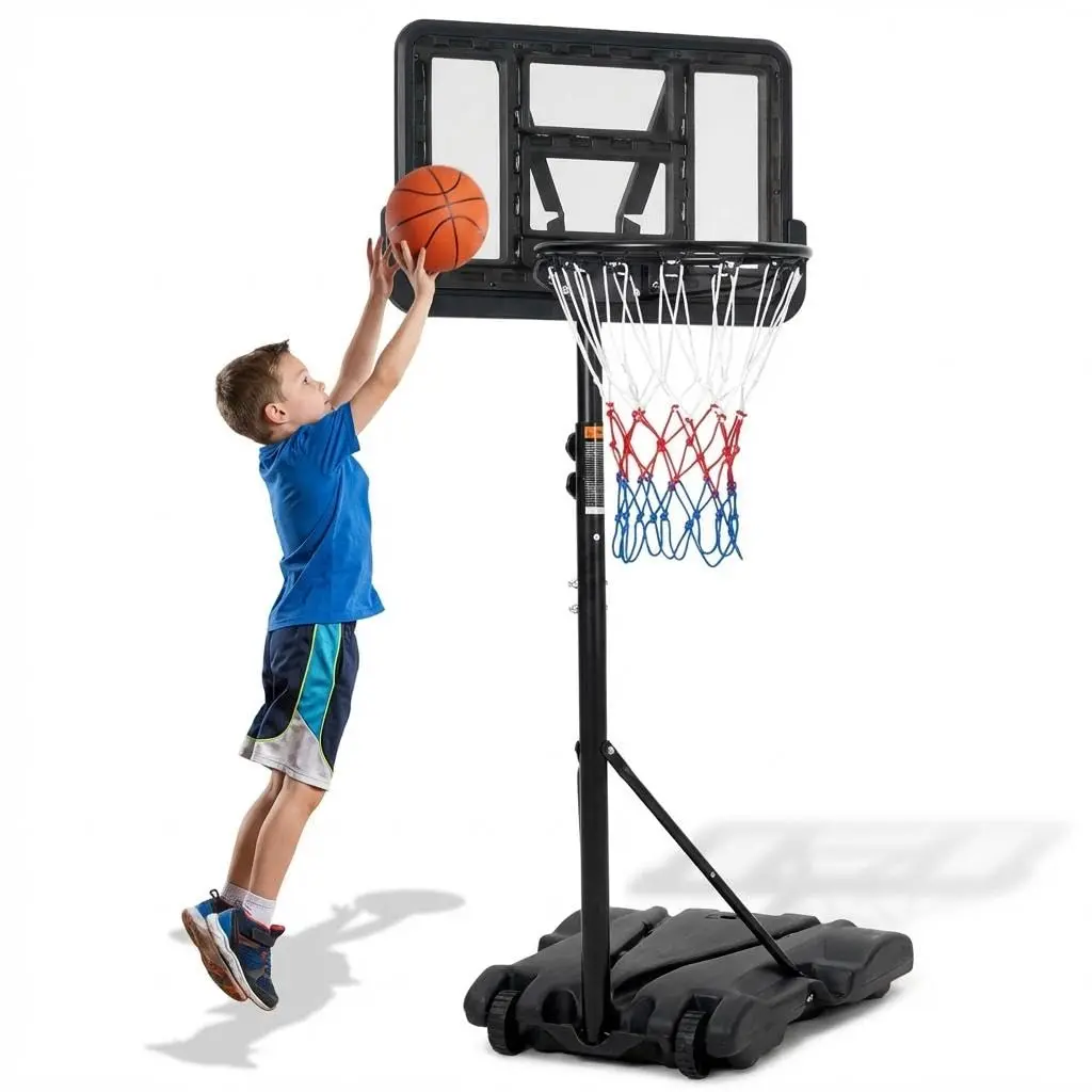 Portable Basketball Hoop for Kids & Adults, Adjustable Height 5-7 FT. 28" Shatterproof Polycarbonate Backboard, Reinforced Steel Frame. Water/Sand Base, Wheels for Driveway, Backyard, Indoor Outdoor Use. Durable Family Sports Equipment