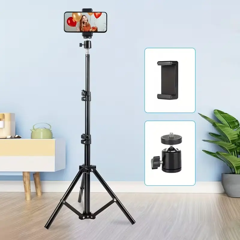 110cm Adjustable Metal Phone Tripod, 360° Panoramic Gimbal, Multi-Angle Shooting Stand, Indoor Outdoor Live Streaming Selfie Still Life Aerial Shot Portable Floor Stand, Live Streaming Accessory
