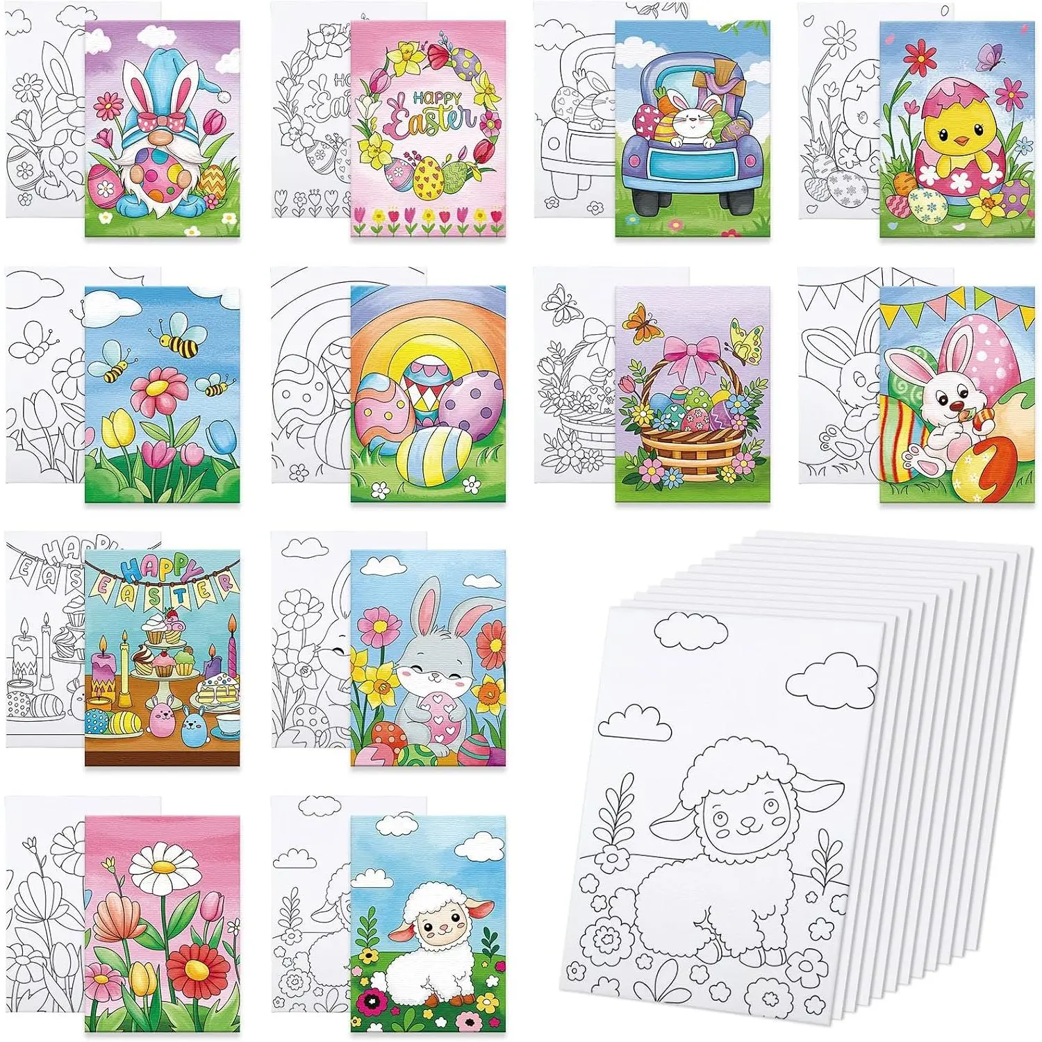 12 Packs Pre Drawn Canvas to , 5" X 7" Pre Printed Canvas for , Pre Stretched Canvas Outline Painting Boards for Beginners, Students, Party Favor (Easter)