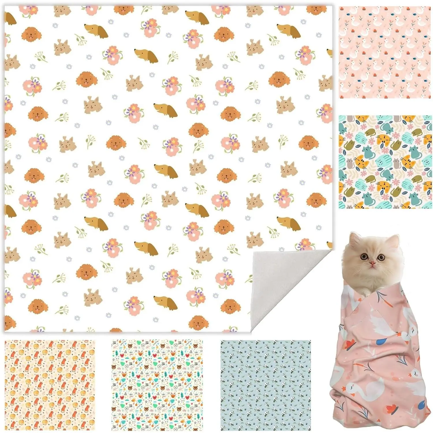 27.6" Cat Grooming Burrito Wrap, Self-Adherent Fabric Wrap for Cat Nail Cutting, Anti-Scratch Anti-Escape Multifunctional Swaddle Wrap Pet Tool (Floral, X Large)