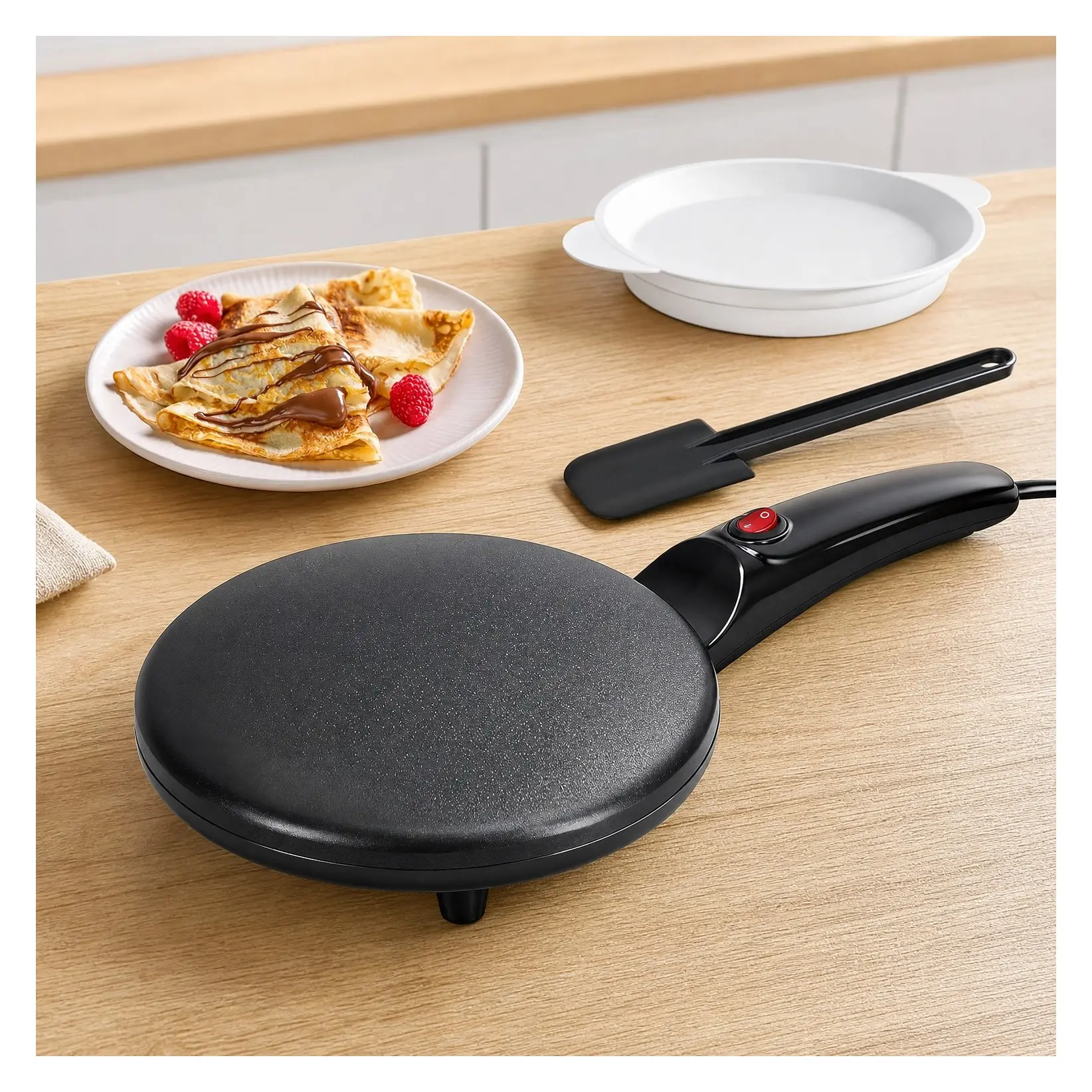 Electric Crepe Maker with 8" Nonstick Pan, Batter Spreader & Dipping Tray, 800W Fast Heating, Auto Temperature Control for Perfect Pancakes, PFOA & BPA Free, Easy Clean Portable GriddleGift