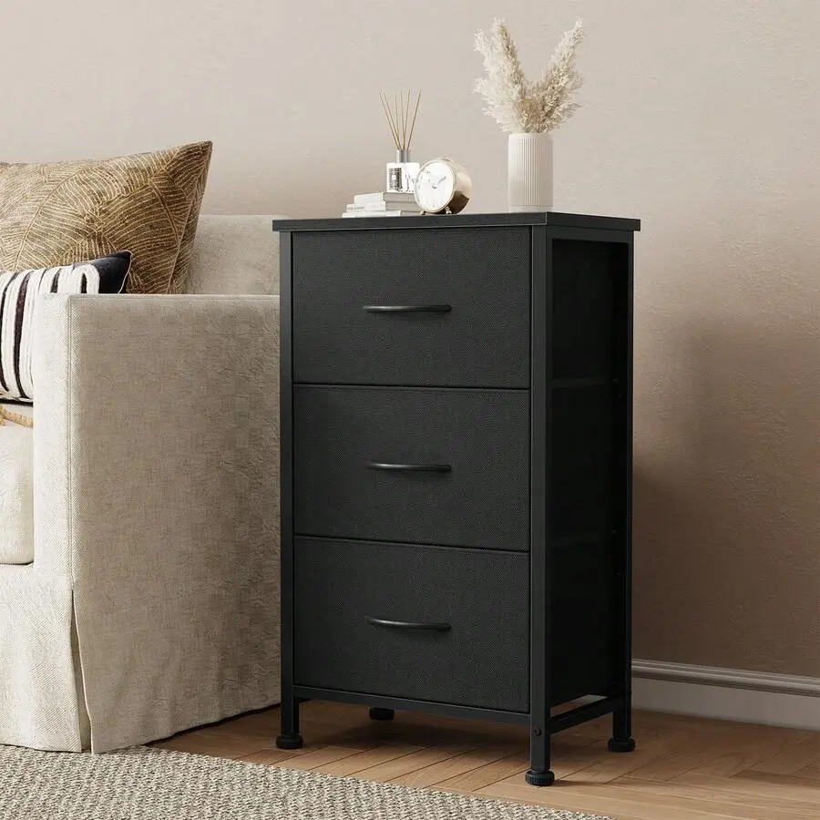 3 Drawer Dresser For Bedroom, Small Night Stand Chest Of Drawers| Bedside Table With Metal Frame, Removable Fabric Bins Storage Organizer For Closet,chabuildreark,farmhouse,coffee bar cabinet,lockable,,,unit,,jewelry,armoire,,tower,,cabine,bathroom,wooden