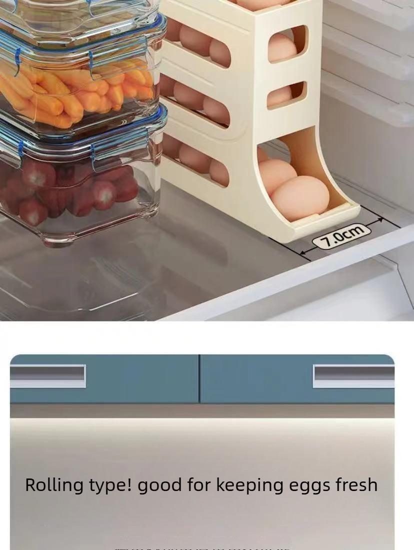 Rolling Egg Storage Box for Refrigerator, Household Egg Holder, Automatic Sliding Tray Egg Preservation Organizer