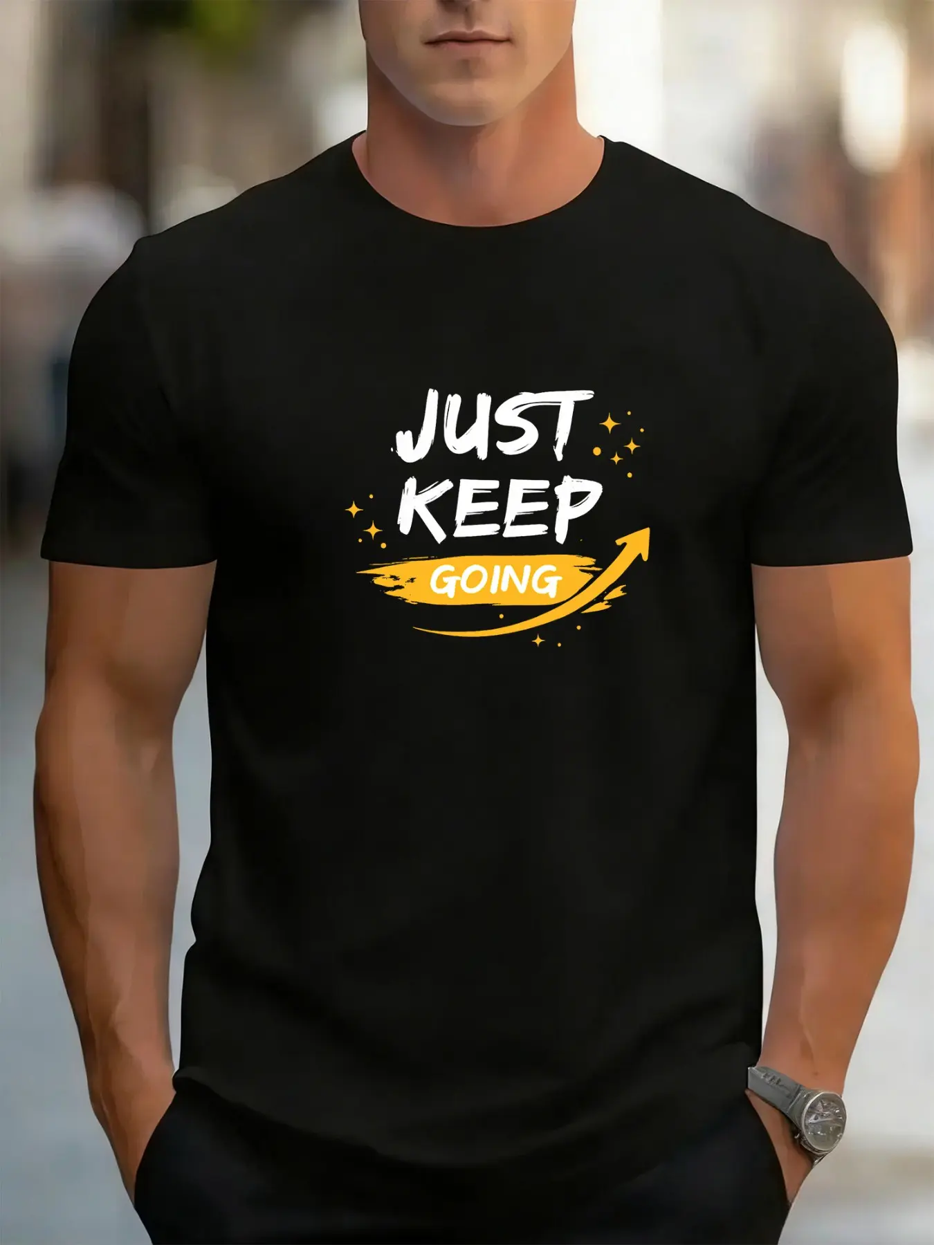 7.5oz Men's Motivational Highlight T-Shirt, Casual Street Style Round Neck, Loose Fit, All Seasons, Gym Office Daily Wear