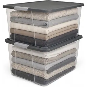 2-Pack Secure Latch, Clear Plastic Storage Organizer Bins, 64 Quart, Gray Lid - Heavy-Duty Container Boxes with Lids for Home, Office, and Garage