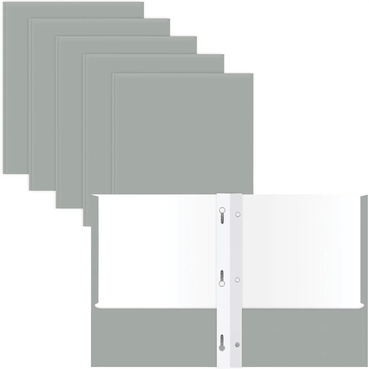 2 Pocket Portfolio Folders with Prongs (Metal Fastener Clips), 25 Pack, Cool Trendy Colors, Fits Letter Size Paper, for School, , , Matte Finish ( Gray)