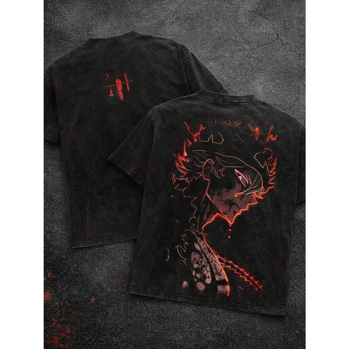 Black Clover Asta Evil Form Retro T-Shirt, Anime Print T-Shirt, Acid Washed Cotton Streetwear, Boy's Merchandise, Perfect Gift For Anime Lovers