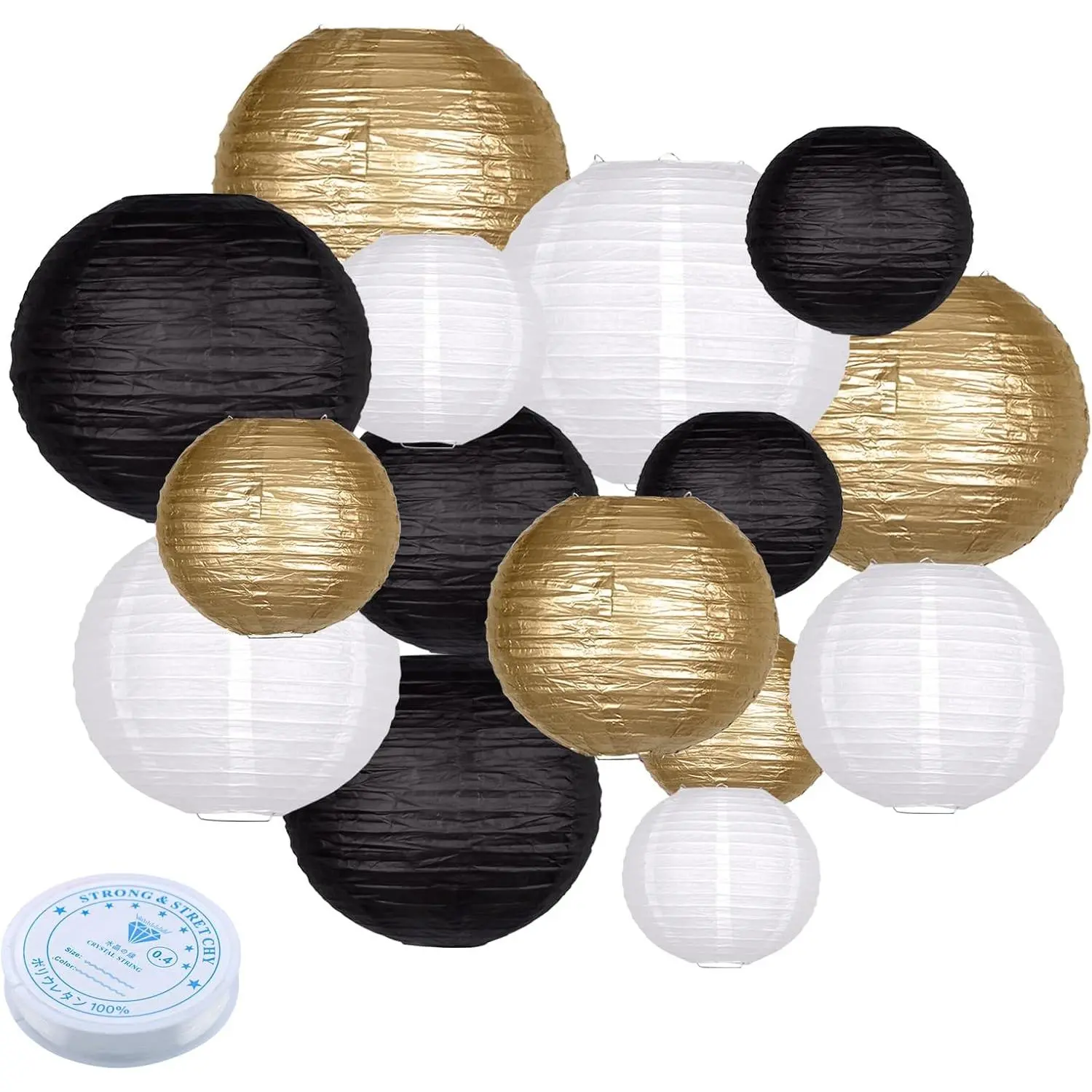 Paper Lanterns Party Decorations, 15 count Black  White, 4-12 Inch | Round  Chinese lantern decor with fishing line for weddings, engagements, bridal showers,  showers and  Year