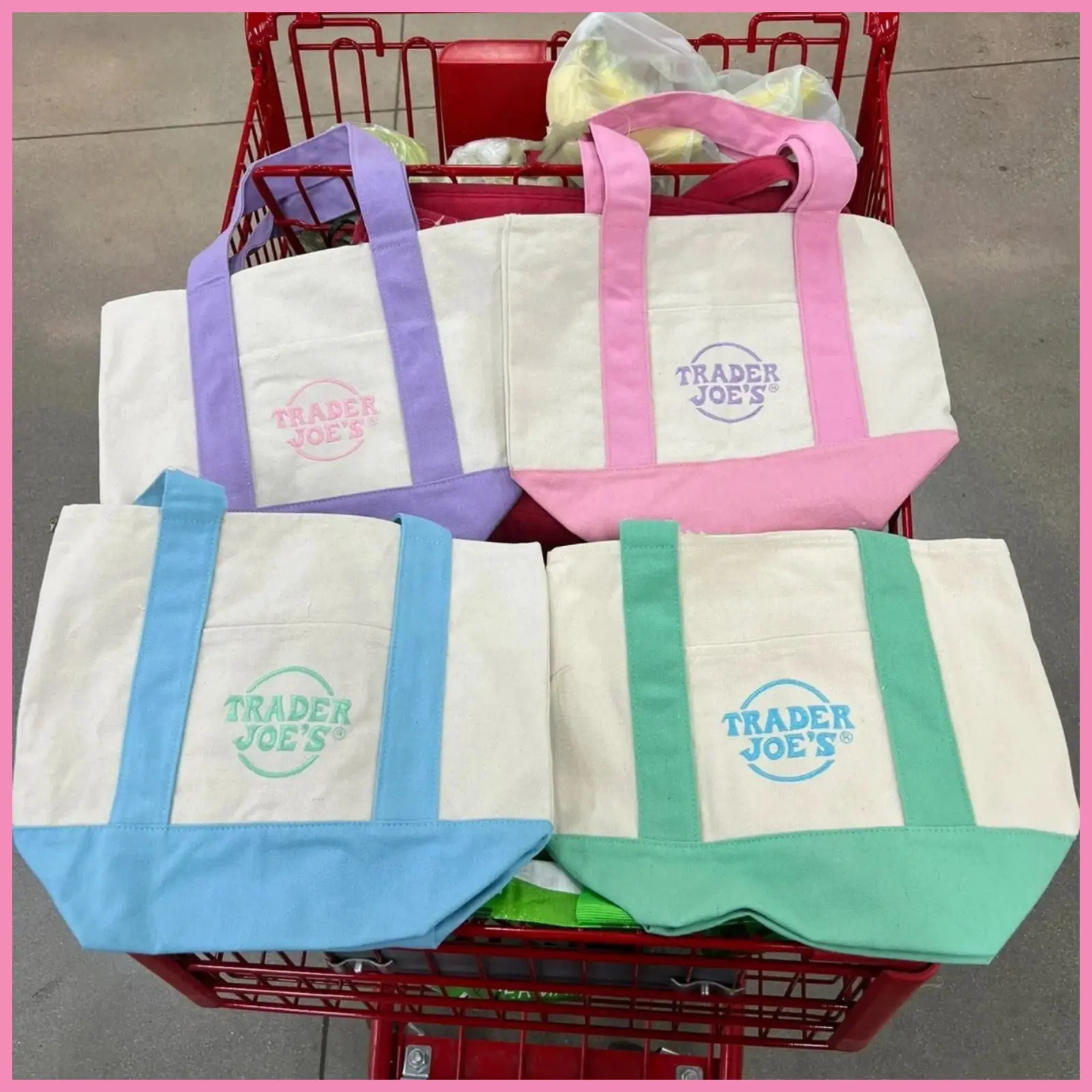 Set of 4 Mini Canvas Tote Bags for Women, Casual Pastel Handbags with Zipper, Chic Square Design, Lightweight Limited Edition for Travel, Trader Joe's, Moisture-Proof, Easy To Clean, Foldable, Tote Purse, Practical Bag, Polyester, Shopping Bags