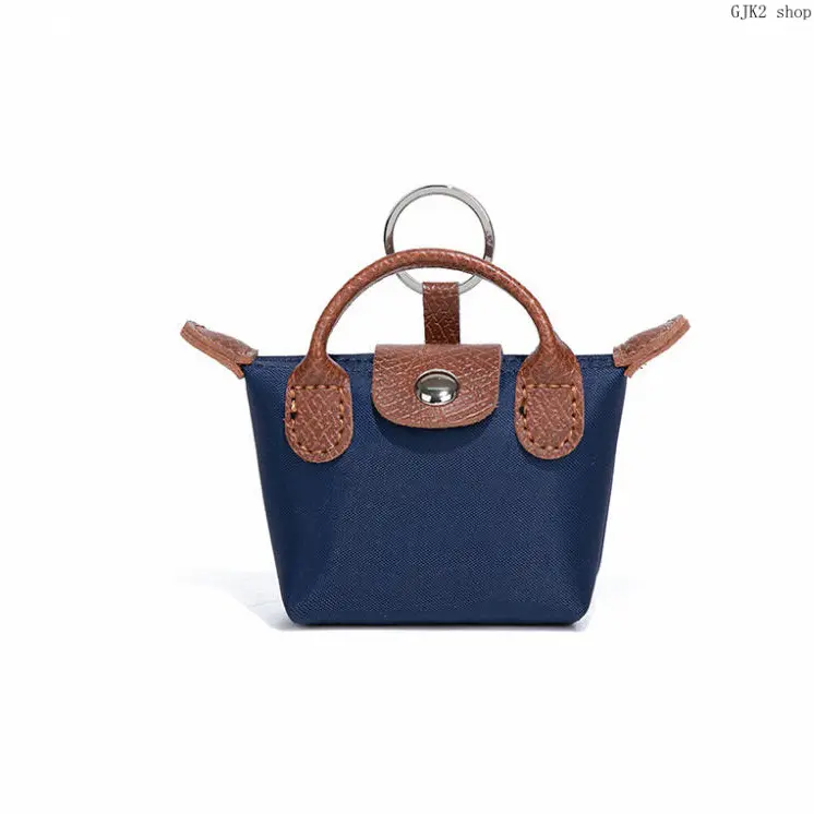 Mini Tote Bag Keychain, Retro Look Nylon+Leather Coin Purse for Women with Snap Lock, Solid Color Daily Carry Pouch for Lipstick and Earbuds, Handbag Shape, Solid Colors, Tote Silhouette, Ultra-Mini