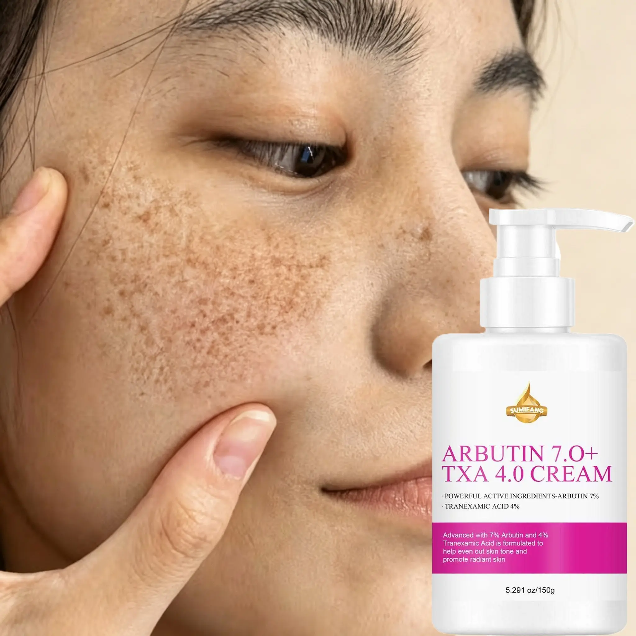 SUMIFANG 7% Arbutin + 4% Tranexamic Acid Body Lotion 150g – Hydrates and smooths skin for a radiant, luminous glow; features Vitamin C and Arbutin; lightweight, silky texture; ideal for daily body care.