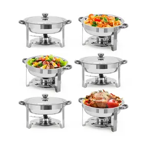 GARVEE Set of 6 Round Stainless Steel Buffet Warmers – Thick, Durable, Corrosion-Resistant Food Warmers for Portable Buffet Service