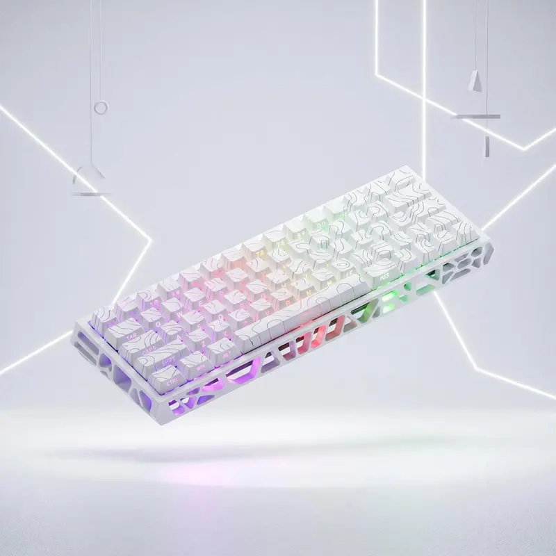 60% Compact Gasket Mounted Illuminated Mechanical Keyboard - Moon White Translucent Shell, Hot-Swappable All-White RGB, Durable Linear Switches, Soft Ethereal Glow, N-Key Rollover, Keycap Puller for Angelcore Custom Keyboard Setup, Students