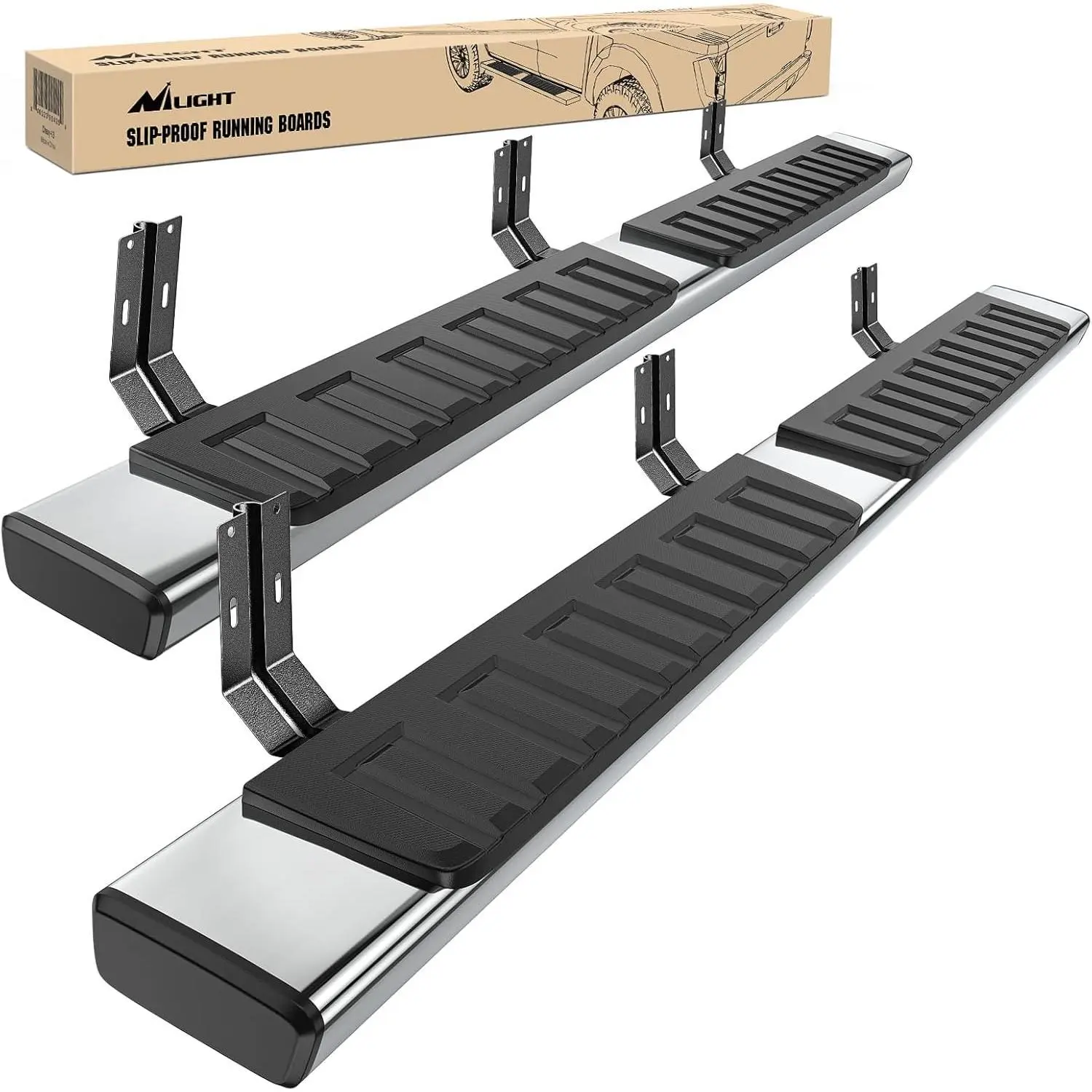 Nilight 2 x 6-in Impact-Resistant ABS Nerf Bars Running Boards, Vehicle-Specific Fit for 1999-2016 Ford F-250/F-350 Crew Cab (4 Full Size Doors), Stainless Steel, No Drilling Easy Bolt-On Install, Protects Car Sides, Silver