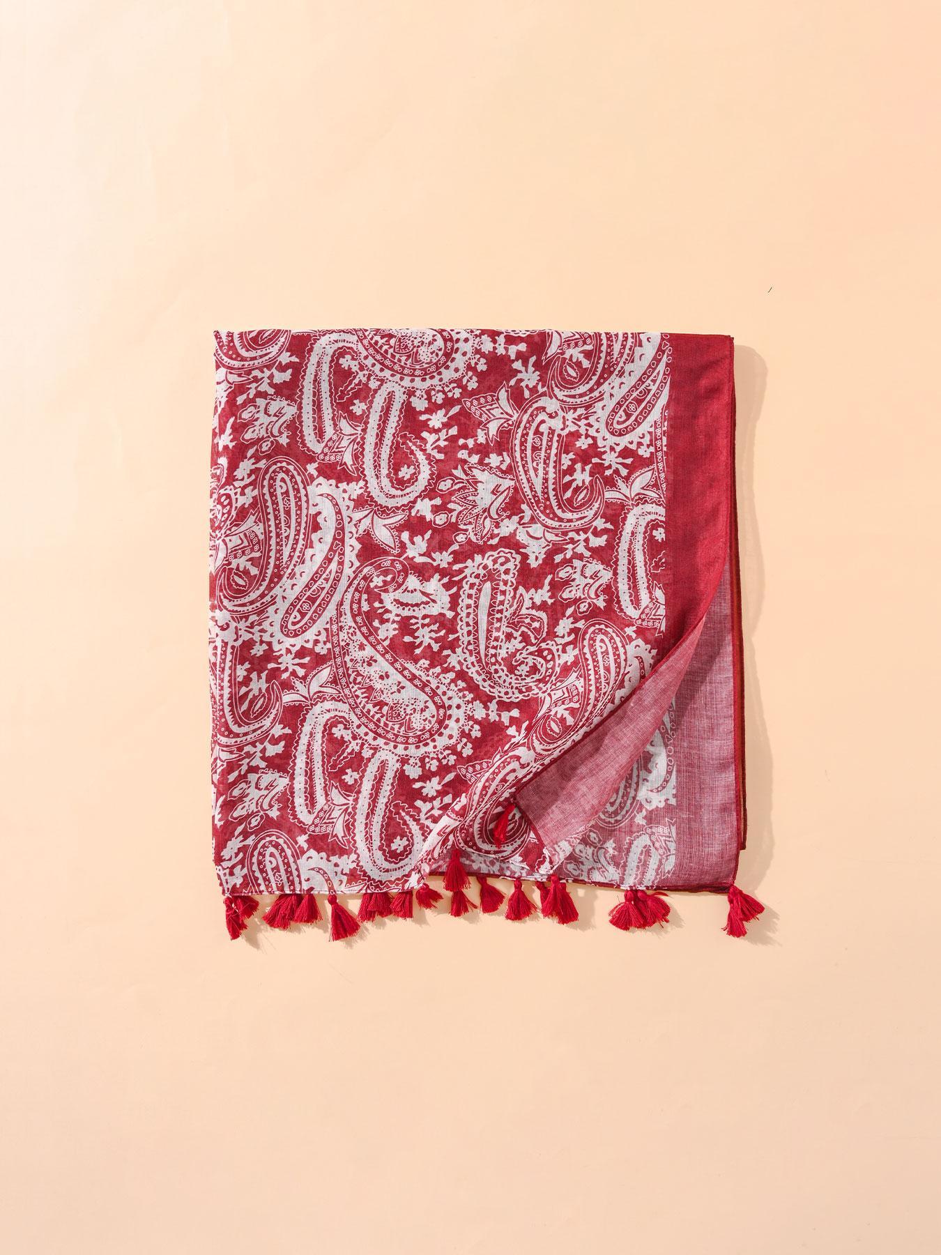 Women's Random Print Fringe Trim Long Scarf, Boho Casual Style Shawl for Beach Vacation, Fashion Accessories for Women & Girls