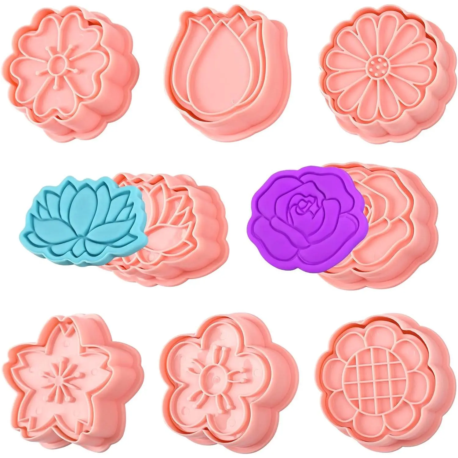8 Pack Flower Cookie Cutters,  Cookie  with Plunger  | 8 Styles Spring  Cookie Cutters with Cookie  for  Kitchen