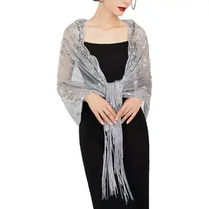 SWEETV Women's 1920s Long Shawl Wraps,Sequin Flapper Evening Shawls for women formal/Party/Wedding/Formal/Harlem night