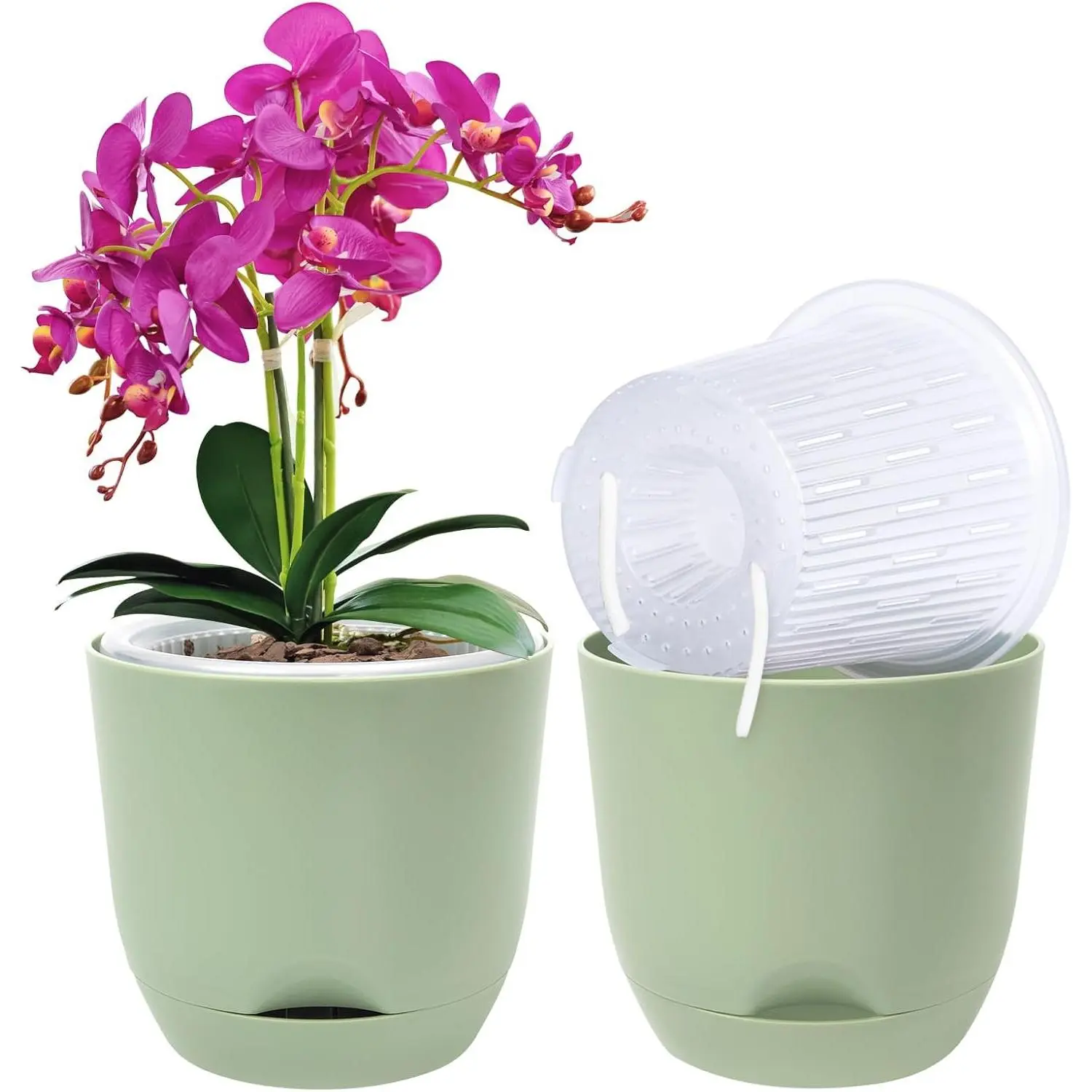 2 Pack 5.7 Inch Orchid Pots with Holes for Repotting, Double-Layer and Self Watering Orchid Pot with Good Air Circulation