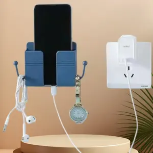 Self-Adhesive Wall Phone Holder with Hook, Multi-Functional Bedside Storage Organizer, No Drilling Phone Charging Stand, for Bedroom, Bathroom, Remote Control, Cell Phone Holder, Phone Mount