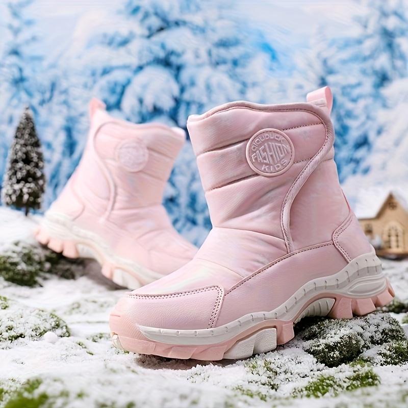 Children's sports snow boots, new autumn and winter fashion snowflake warm -lined long boots for girls, high-quality thick padded closure for teenagers, Christmas gift sports shoes for children