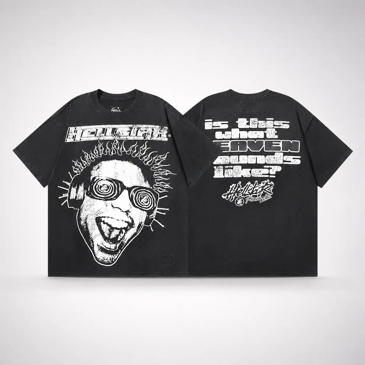 Hellstar Y2K Graphic T-Shirt, 100% Heavyweight Cotton Oversized Streetwear Tee, Vintage Washed Style Short Sleeve Top, Gothic Flame Print Casual Shirt, Hip Hop Fashion Clothing for Men Women, Trendy Summer Outfit
