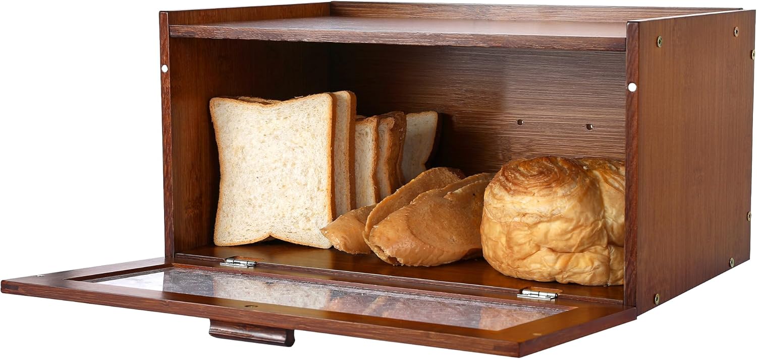 Bread Box for Kitchen Countertop - Retro Brown Bread Storage Box Breadbox
