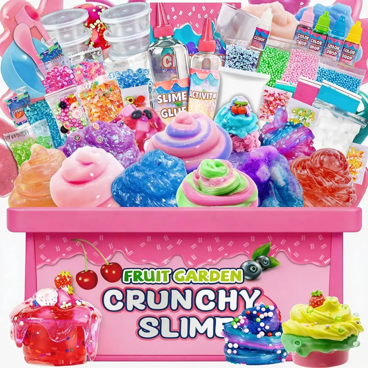 Unicorn Fruit Garden Crunchy Slime Kit,Ice Screen Cake Slime Sparkling Slime Making Kit,Foam, Jelly Cube Slime for Party Favors Kids Boys Girls Birthday Carnival Treasure Classroom Prizes