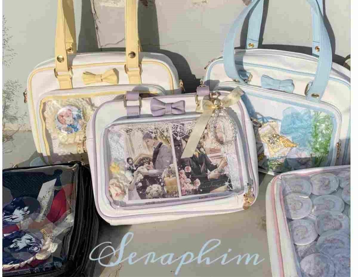 Y2K Cute Bow Ita Bag Girl Transparent Messenger Bag Women Fashion Shoulder Crossbody Bag Ladys DIY Badge Tote Bag Lolita Handbag