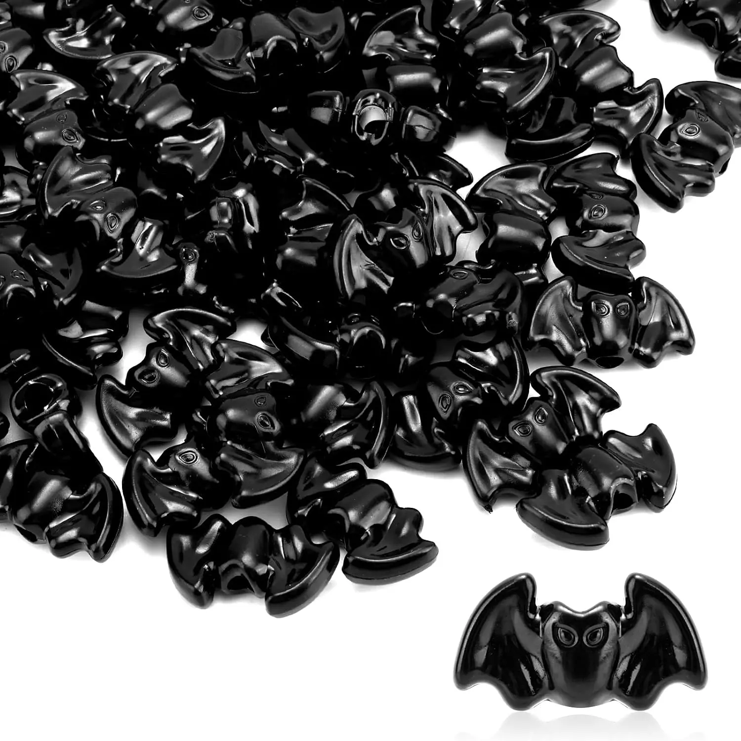 100-Count Plastic Halloween Bat Shape Beads with Large Hole, Pony Beads Charm for Goth Crafting, DIY Jewelry Making (Bracelets, Necklaces, Earrings) & Party Decor