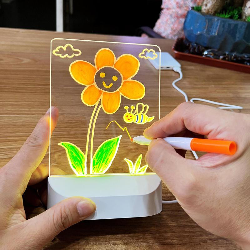 Acrylic LED Writing Planning Board with Light, 1 Count USB Rechargeable Memo Tablet Letter Note Doodle Whiteboard with Stand, Glowing Acrylic Message Board