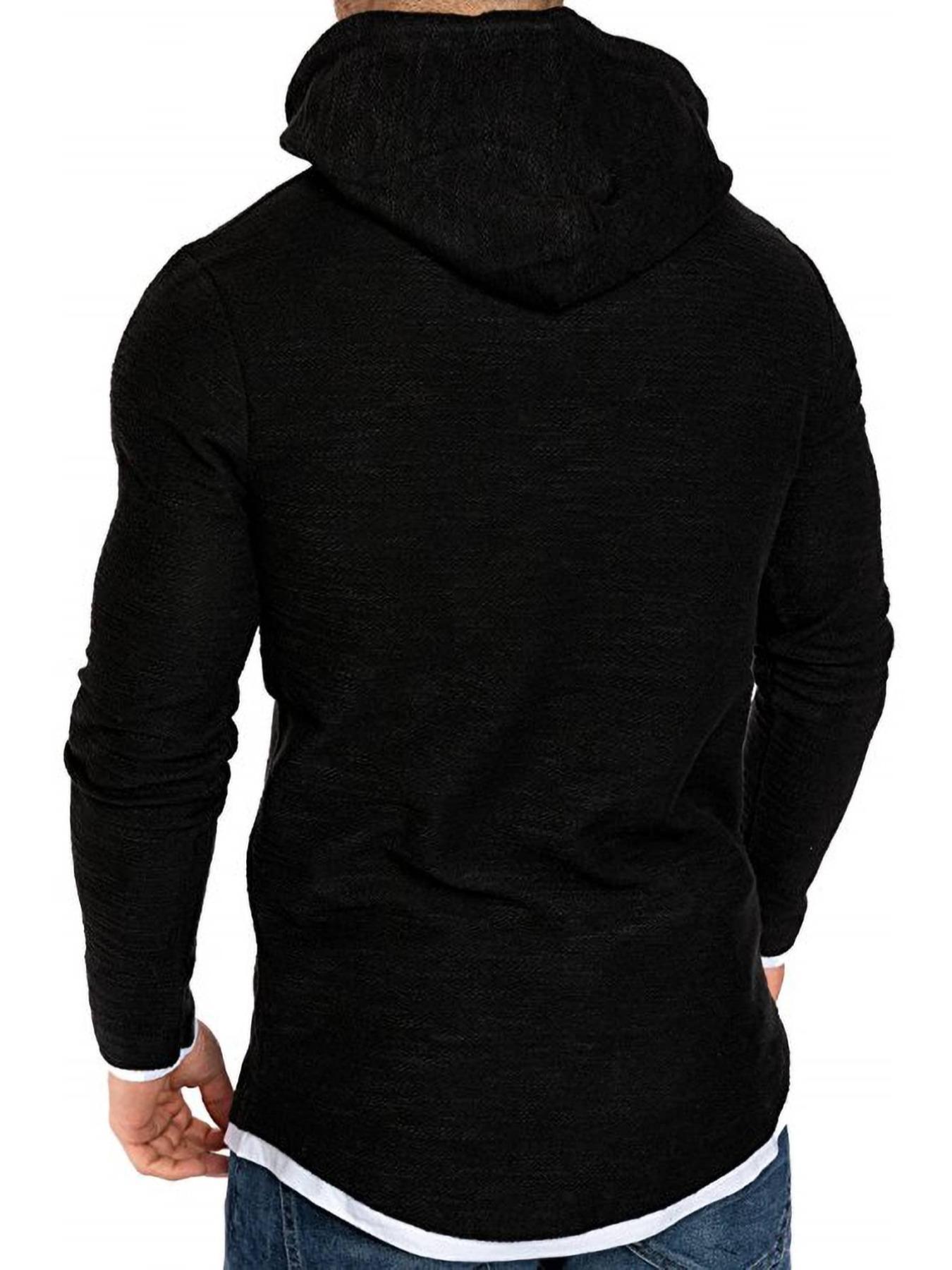Men's Regular Fit Patched Drawstring Jersey Hoodie, Casual Fitted Long Sleeve Contrast Binding Sweatshirt for Spring & Fall, Fashion Men's Clothes for Daily Wear, Fitted Casual Outerwear