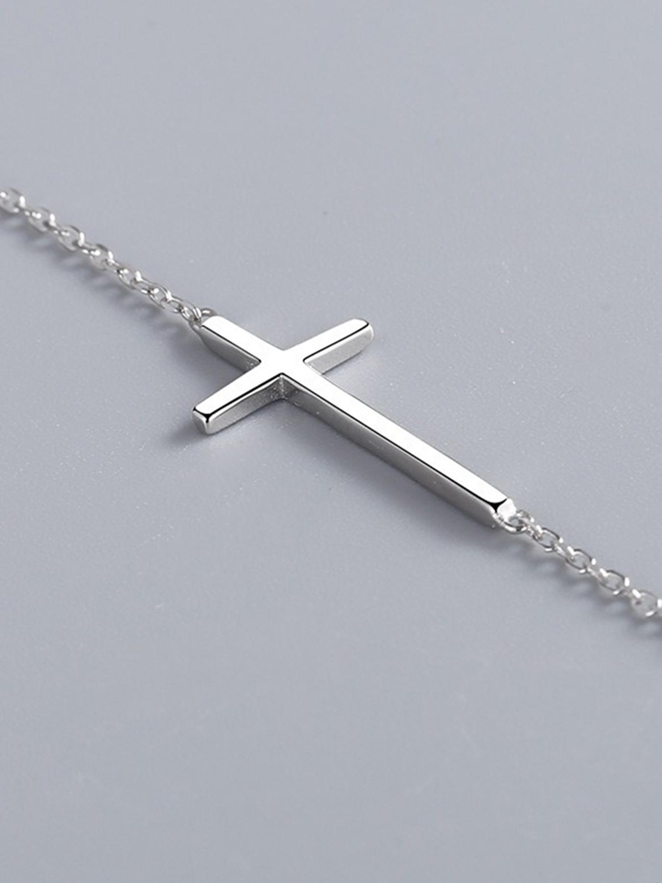 S925 Sterling Silver Simple Cross Pendant Necklace for Women, Fashion Jewelry for Party, Daily Clothing Decor, Trendy All-match & Exquisite Jewelry for Birthday Gift, Trendy Charms Necklace
