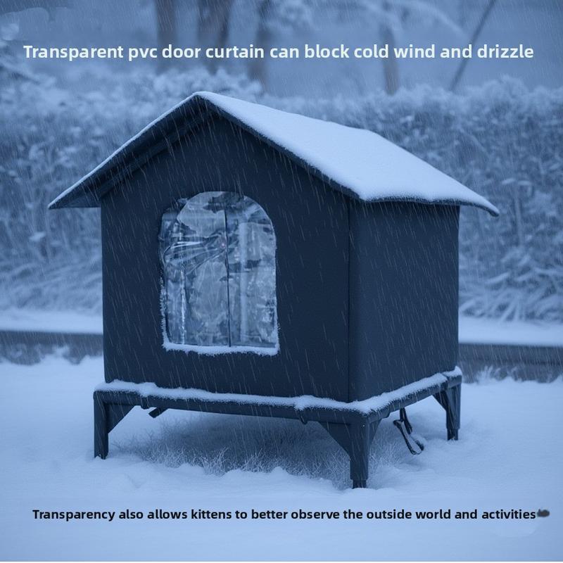 Outdoor Waterproof Cat House for Strays Winter Insulated Shelter Made of Oxford Fabric Windproof Rainproof with Removable Cushion All Weather Feral Cat Shelter