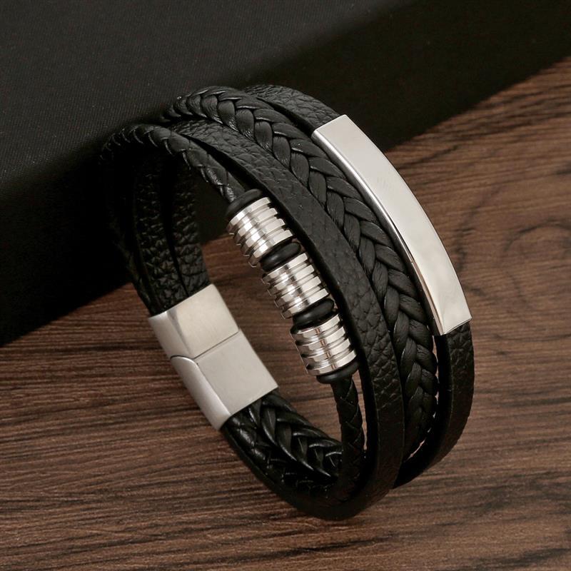 3-Pack Classic Men's Leather Bracelets - New Style Hand-Woven Multi-Layer Combination Accessories, Fashion Men's Jewelry for Wholesale & Dropshipping