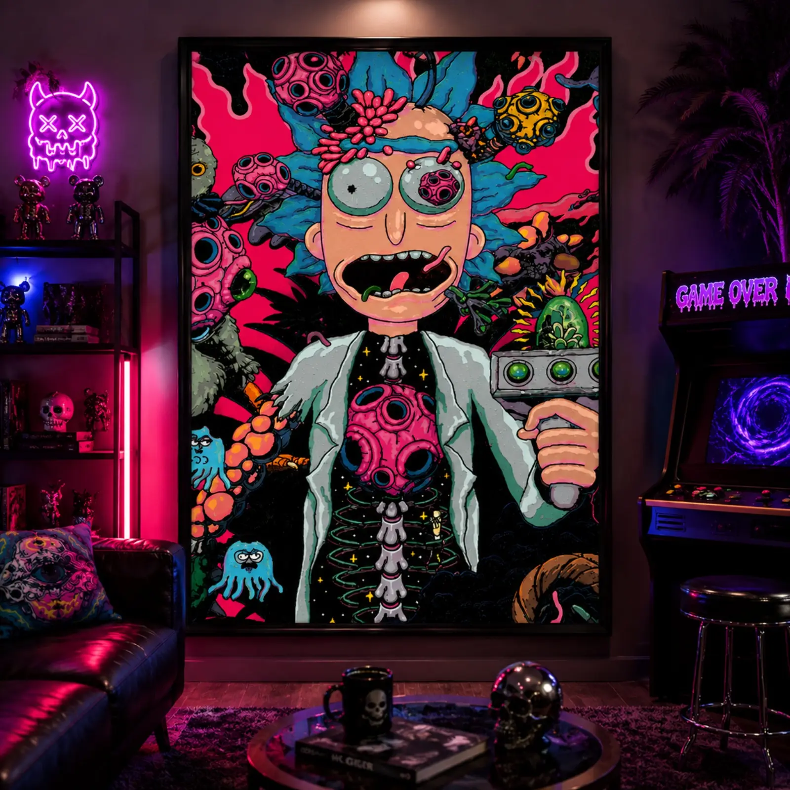Rick Sanchez Canvas Wall Art Poster, Rick and Morty Inspired Cartoon Artwork, Adult Animation Sci-Fi Wall Decor, Funny TV Show Poster Print, Retro Futuristic Room Decoration, Gaming Room & Bedroom Canvas Gift for Fans