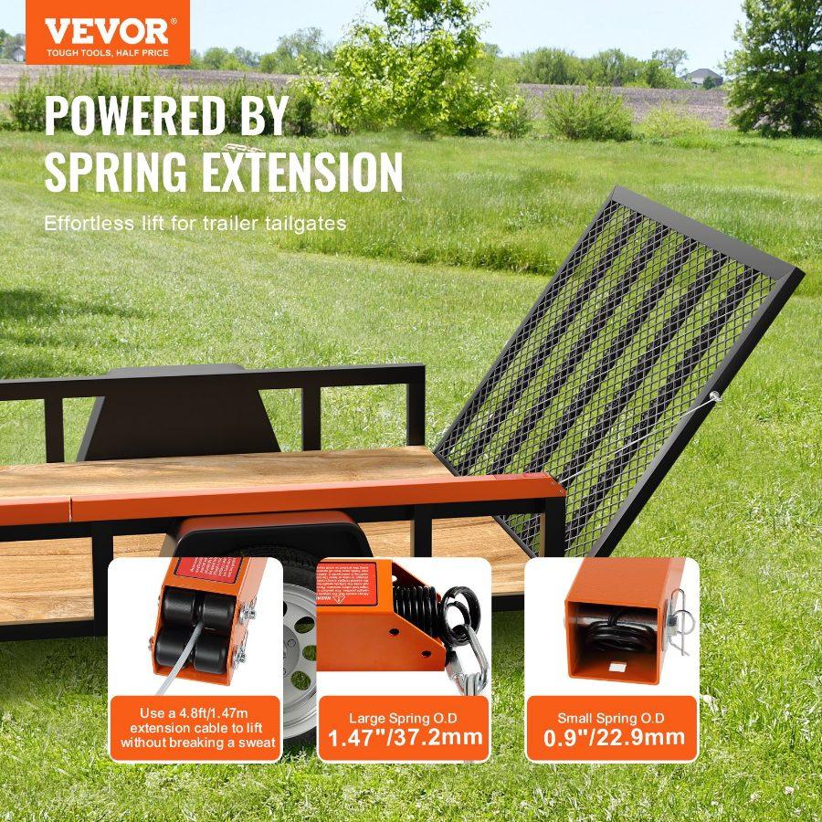 VEVOR TrailTailgate er Lift Assist, Max 180 lbs Load Capacity, Compatible with Open Utility Trailer Tailgate and Ramp, with 10 to 24 Inches Heights Side Rail and 4 to 6 Feet Height Tail Gate Ramp