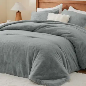 Faux  Fleece  Comforter Set -  & Warm Grey Comforter  Size,Ultra Soft and Cozy Winter Bedding Set,Fuzzy Thick Bed Set,1 Comforter and 2 Pillowcases