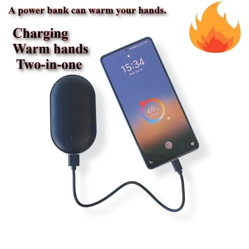 5000mAh Rechargeable Hand Warmer Power Bank, Fast Charging Portable Charger, 3 Adjustable Heating Levels, Double-Sided Heating, Pocket-Sized Compact Design, Ideal for Camping, Hiking, Hunting, Fishing & Perfect Holiday Gift