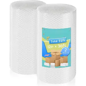 2 Pack-12inchx72ft  3/16" Air Bubble Cushioning Wrap Roll, Bubble Wrap for Protection Packaging Mailers, Nylon Wrap Rolls Moving Cushioning Supplies for Moving/Insulation, Perforated Every 12"