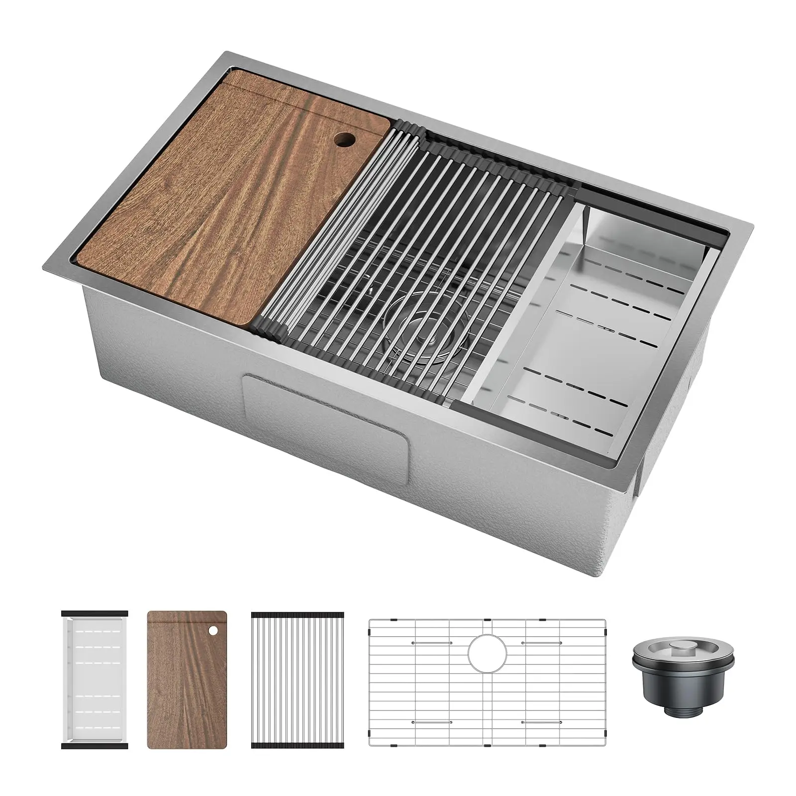 32 x 19 x 10 Inch Undermount Stainless Steel Kitchen Sink, Single Bowl, Deep Basin for Easy Kitchen Countertop Installation Silver