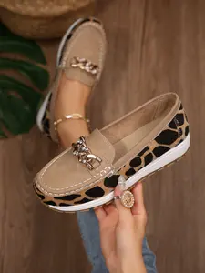 Women's New Metal Rhinestone Leopard Print Training Walking Shoes, Slip-On Thick Sole Sneakers, Comfortable Casual Daily Wear Footwear