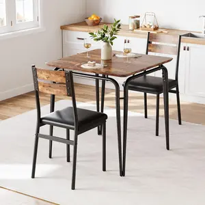 Dining Table Set for 2, 3 Piece Square Table and 2 Chairs, Compact Small Space Dinette with 2 Upholstered Cushioned Chairs, MDF Top Metal Frame Kitchen Table Set for Apartment, Breakfast Nook, Living Room, Home Office & Bar Use
