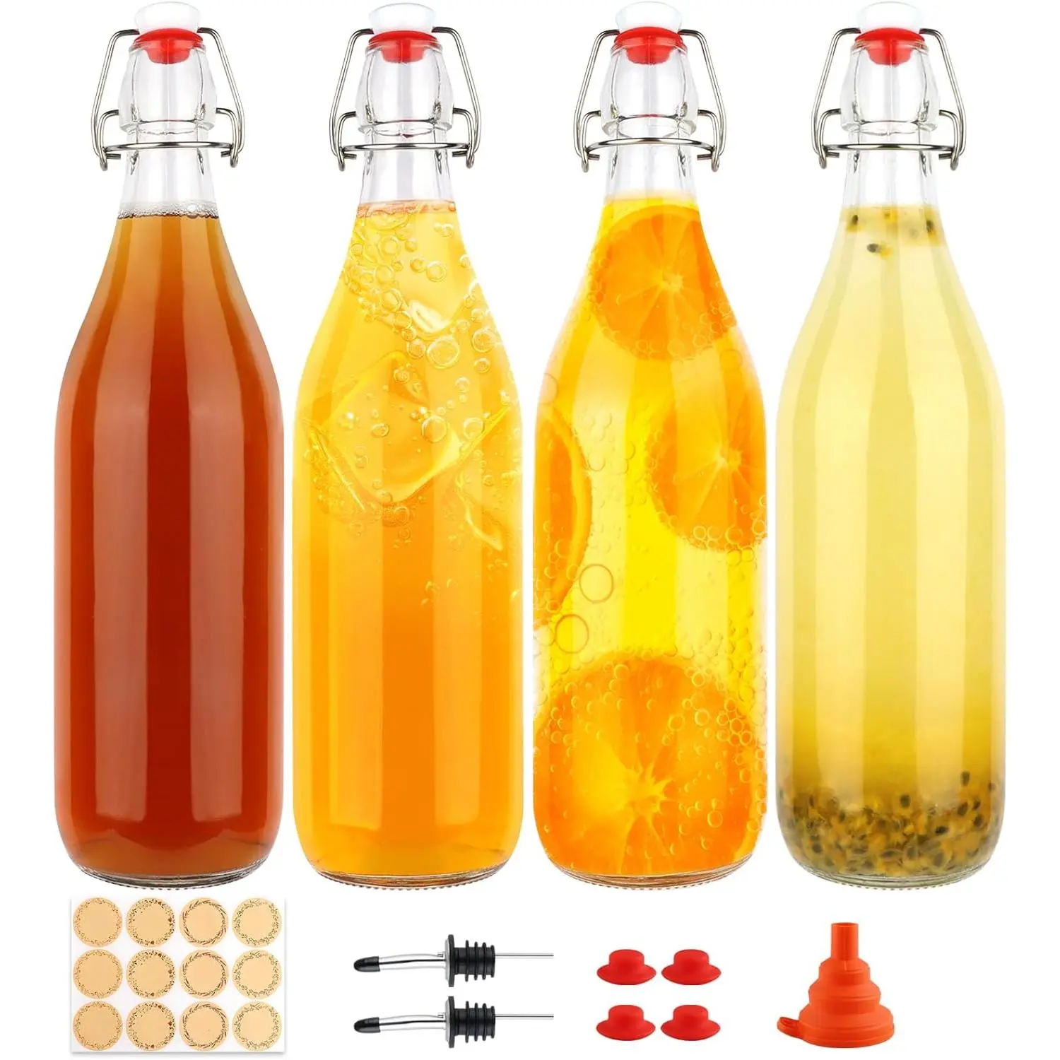 1 Liter Swing Top Glass Bottles, 4 Pack 33 oz Flip Top Bottles with Airtight Stopper for Home Brewing, Kombucha, Beer, Kefir, Beverages