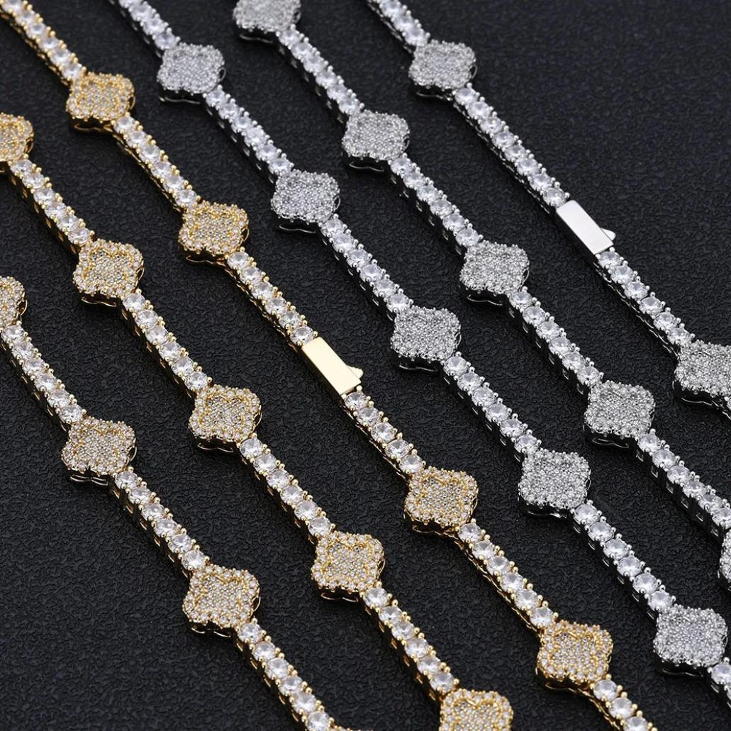 Luxury Iced Out Flower Necklace Bracelet Set Diamond Bling Jewelry for Women Gold Silver Chain Set