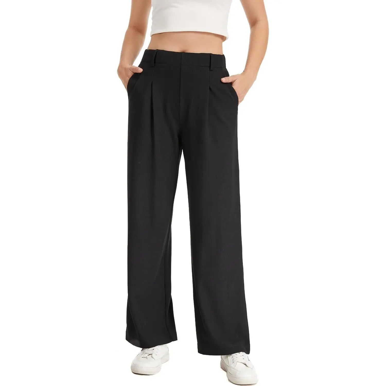 Wide Leg Pants Woman Stretchy Work Dress Pants Women Pull on Business Casual Slacks Trousers 28"/30"
